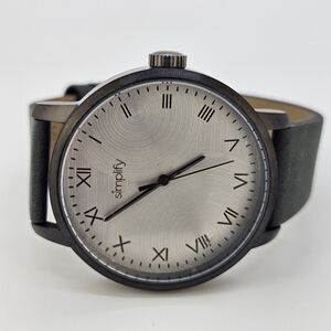 Men's Simplify Watch 42MM Roman Numerals Black Case Gray Dial Leather Bands Work